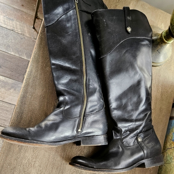 Frye leather knee high riding moto leather flat boots melissa - Picture 1 of 16